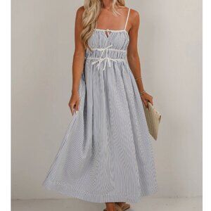 NWT All in Favor Blue Stripe Flowy String Maxi Dress